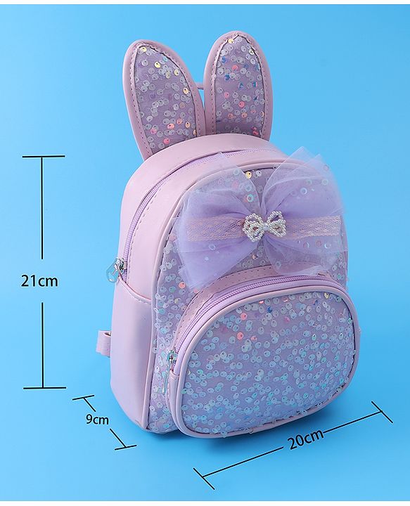Babyhug Bow Applique  Fashion Backpack with Sequin Detailing  - Purple