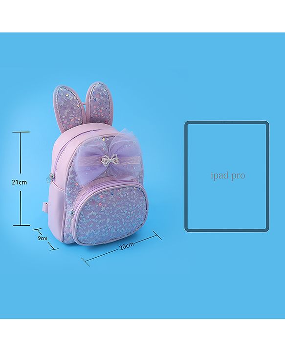 Babyhug Bow Applique  Fashion Backpack with Sequin Detailing  - Purple