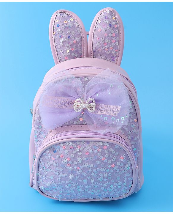 Babyhug Bow Applique  Fashion Backpack with Sequin Detailing  - Purple