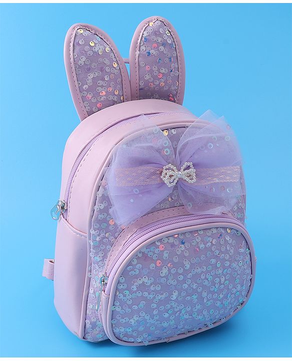 Babyhug Bow Applique  Fashion Backpack with Sequin Detailing  - Purple