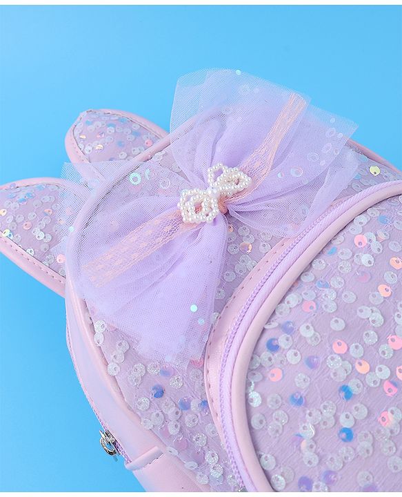 Babyhug Bow Applique  Fashion Backpack with Sequin Detailing  - Purple