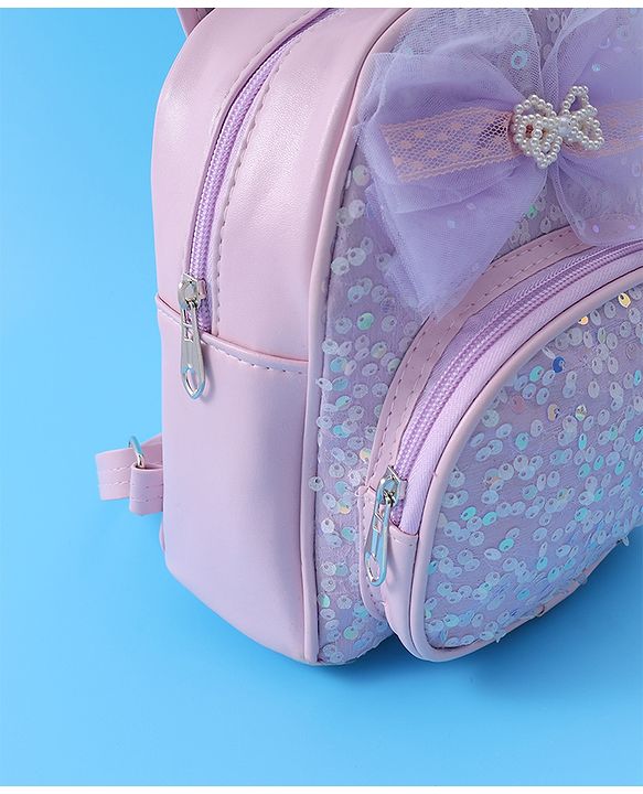 Babyhug Bow Applique  Fashion Backpack with Sequin Detailing  - Purple