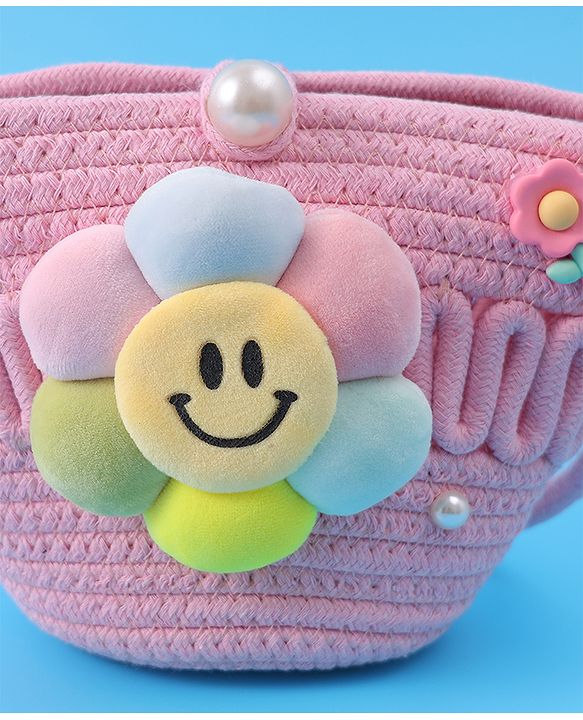 Pine Kids Floral Smiley Applique Crochet Sling Bag - Pink