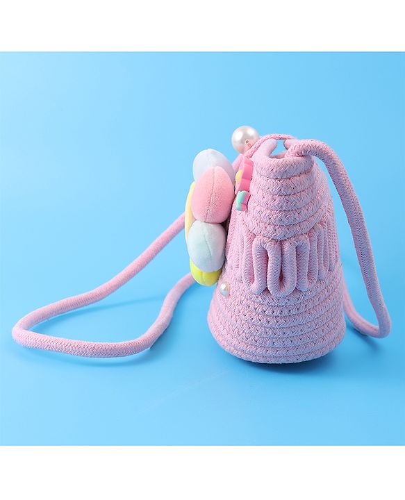 Pine Kids Floral Smiley Applique Crochet Sling Bag - Pink