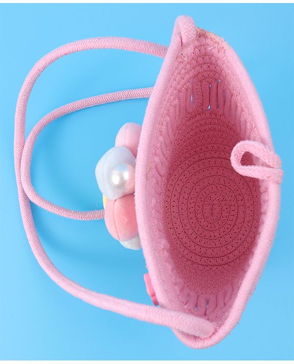 Pine Kids Floral Smiley Applique Crochet Sling Bag - Pink