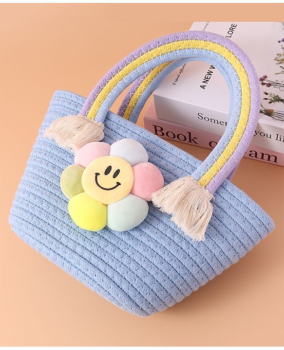Pine Kids Floral Smiley Applique Hand Bag - Blue