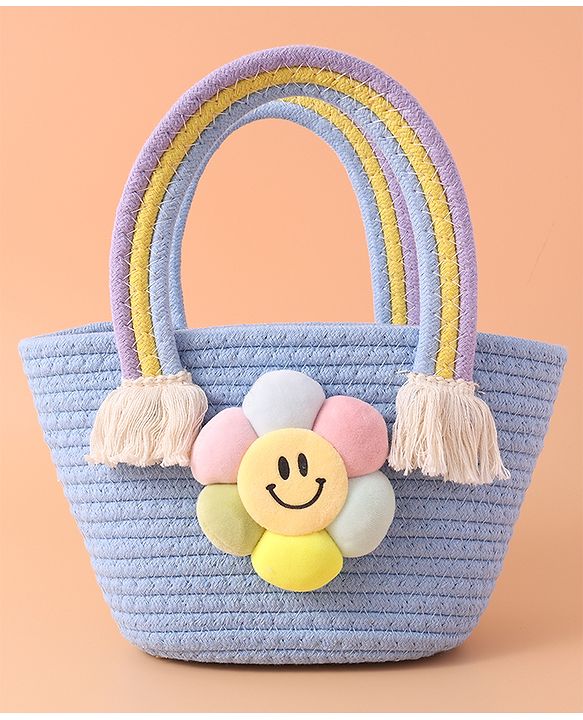 Pine Kids Floral Smiley Applique Hand Bag - Blue