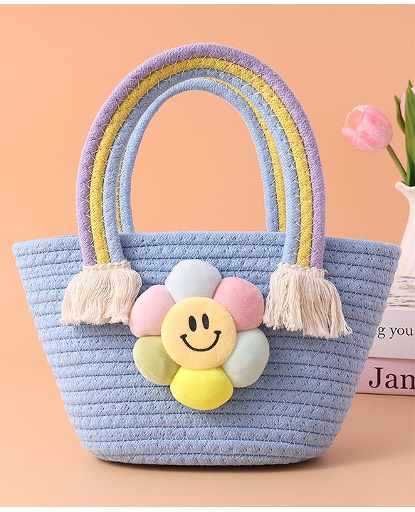 Pine Kids Floral Smiley Applique Hand Bag - Blue
