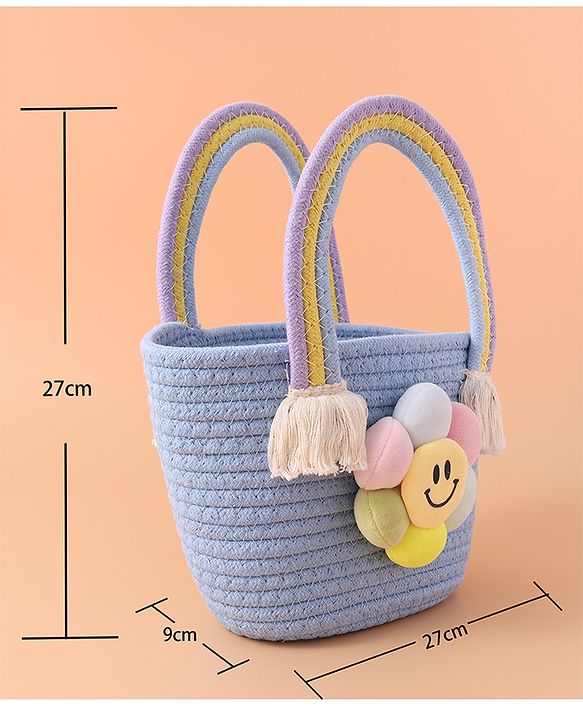 Pine Kids Floral Smiley Applique Hand Bag - Blue