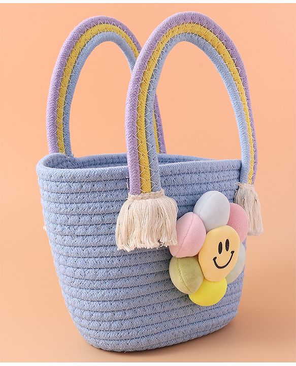 Pine Kids Floral Smiley Applique Hand Bag - Blue