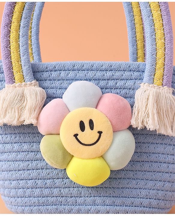 Pine Kids Floral Smiley Applique Hand Bag - Blue