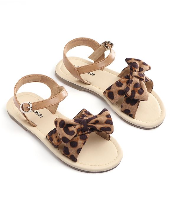 Pine Kids Buckle Closure Sandals with Bow Applique - Beige