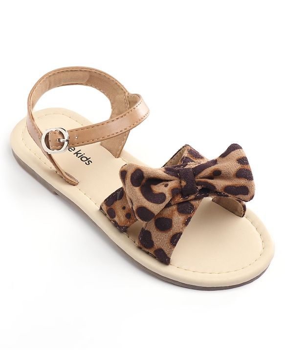 Pine Kids Buckle Closure Sandals with Bow Applique - Beige