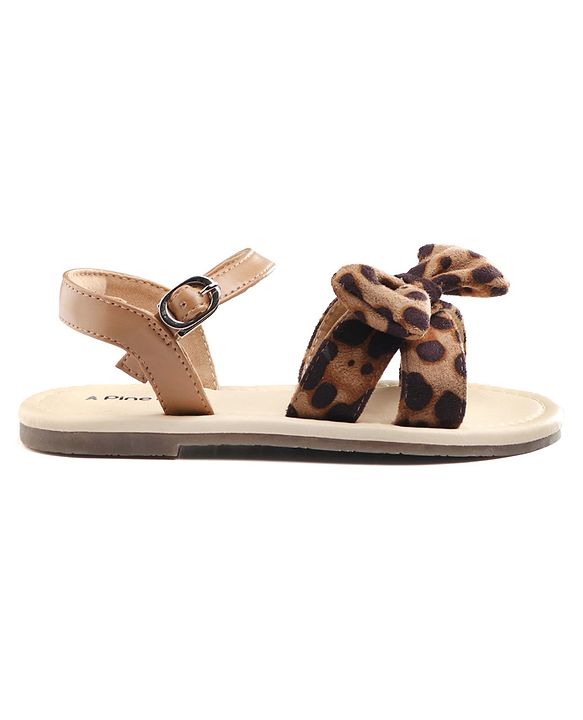 Pine Kids Buckle Closure Sandals with Bow Applique - Beige