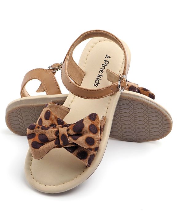 Pine Kids Buckle Closure Sandals with Bow Applique - Beige