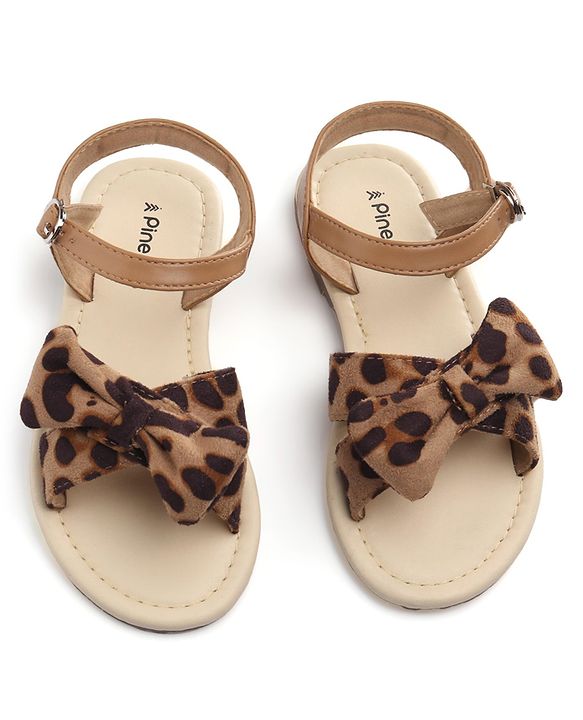 Pine Kids Buckle Closure Sandals with Bow Applique - Beige