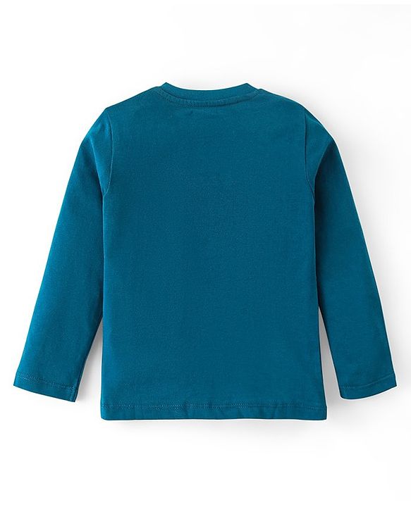 Babyhug Cotton Knit Full Sleeves T-Shirt with Tiger Print - Teal