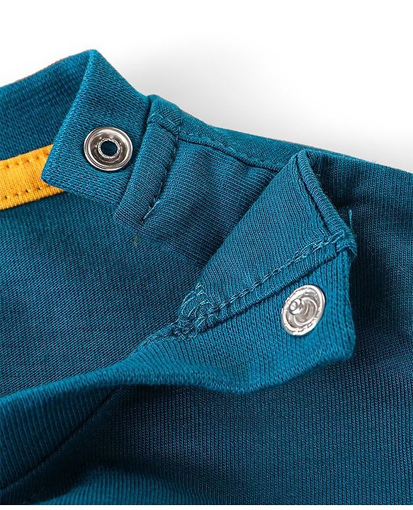 Babyhug Cotton Knit Full Sleeves T-Shirt with Tiger Print - Teal