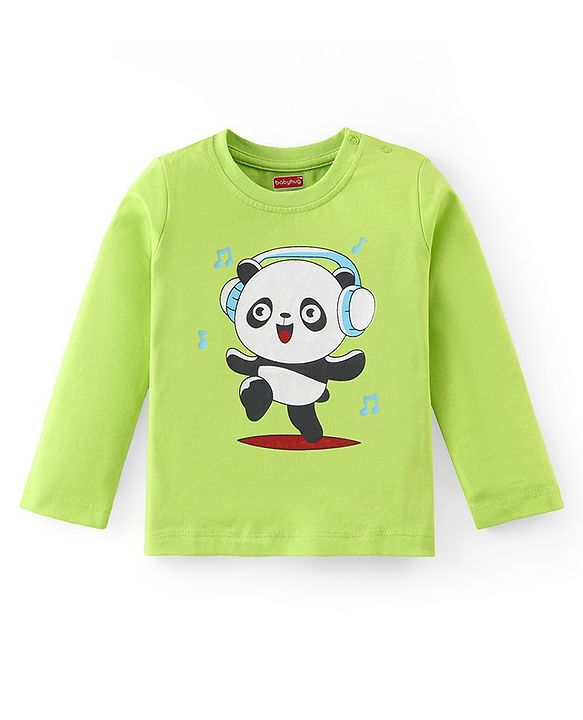 Babyhug Cotton Knit  Full Sleeves T-Shirt With Panda Graphics - Green