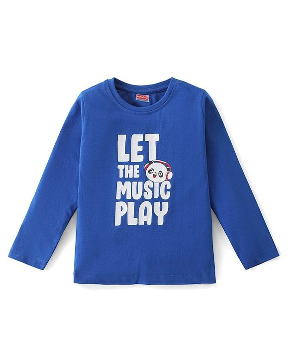 Babyhug Cotton Knit Full Sleeves T-Shirt With Text Print - Blue