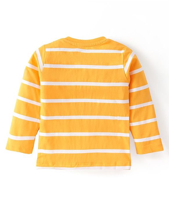 Babyhug Cotton Knit Full Sleeves Striped & Tiger Printed T-Shirts Pack of 3  - Yellow Teal & Sky Blue