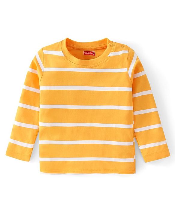 Babyhug Cotton Knit Full Sleeves Striped & Tiger Printed T-Shirts Pack of 3  - Yellow Teal & Sky Blue
