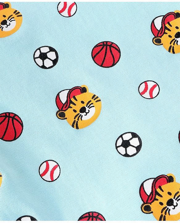 Babyhug Cotton Knit Full Sleeves Striped & Tiger Printed T-Shirts Pack of 3  - Yellow Teal & Sky Blue