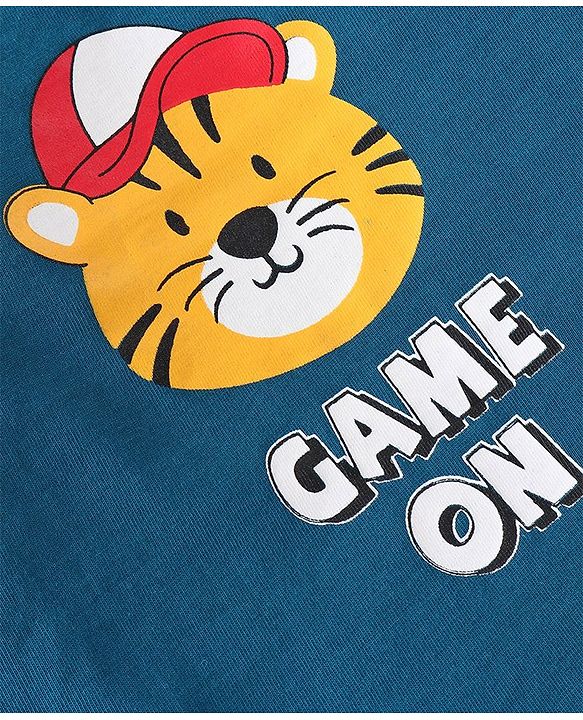 Babyhug Cotton Knit Full Sleeves Striped & Tiger Printed T-Shirts Pack of 3  - Yellow Teal & Sky Blue