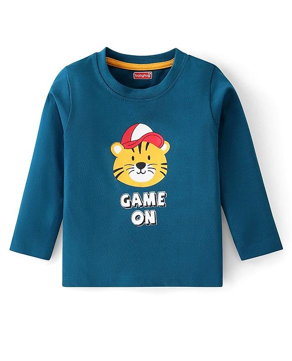 Babyhug Cotton Knit Full Sleeves Striped & Tiger Printed T-Shirts Pack of 3  - Yellow Teal & Sky Blue