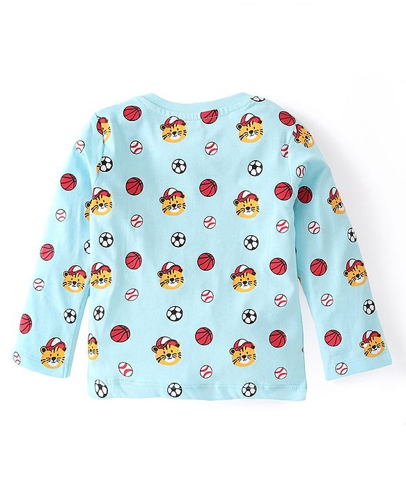 Babyhug Cotton Knit Full Sleeves Striped & Tiger Printed T-Shirts Pack of 3  - Yellow Teal & Sky Blue