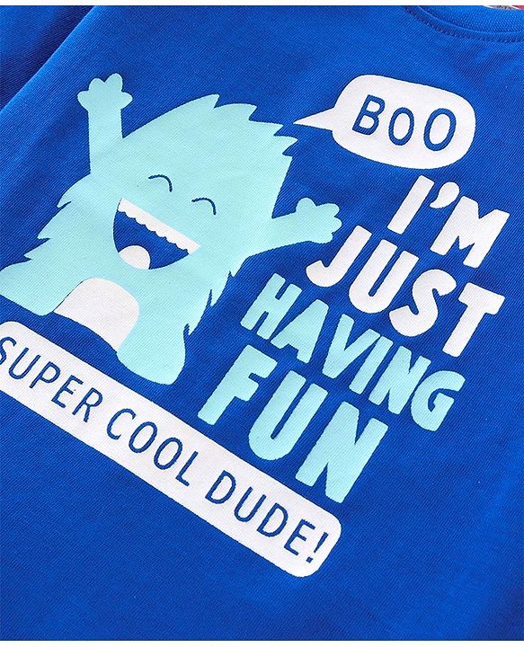 Babyhug Cotton Knit Full Sleeves T-Shirt With Text Graphics - Royal Blue