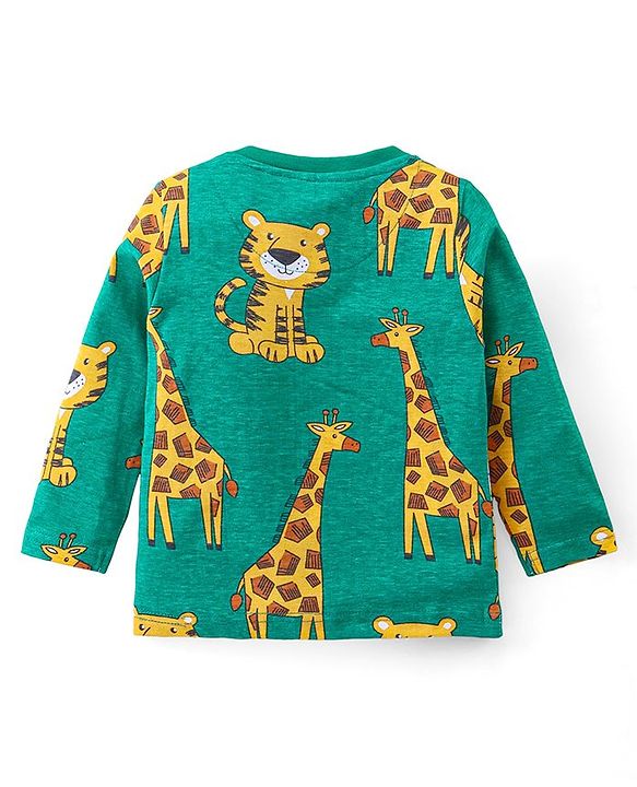 Babyhug Cotton Knit Full Sleeves Night Suit with Tiger & Giraffe Print - Green