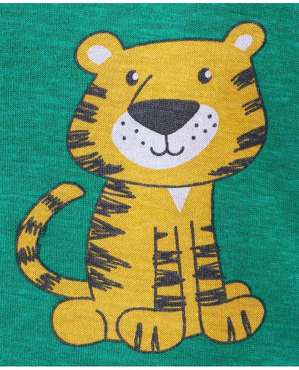 Babyhug Cotton Knit Full Sleeves Night Suit with Tiger & Giraffe Print - Green