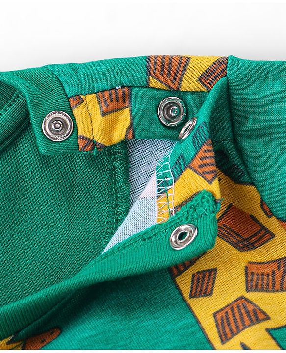 Babyhug Cotton Knit Full Sleeves Night Suit with Tiger & Giraffe Print - Green
