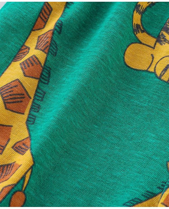 Babyhug Cotton Knit Full Sleeves Night Suit with Tiger & Giraffe Print - Green