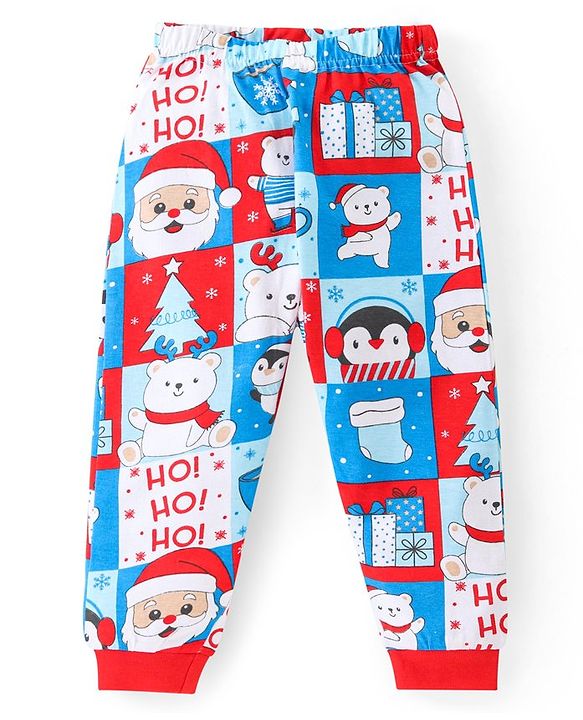 Babyhug Cotton Knit Full Sleeves Night Suit With Christmas Theme Print - Multicolour