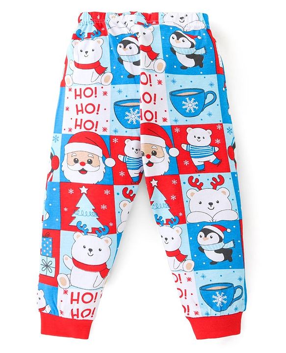 Babyhug Cotton Knit Full Sleeves Night Suit With Christmas Theme Print - Multicolour
