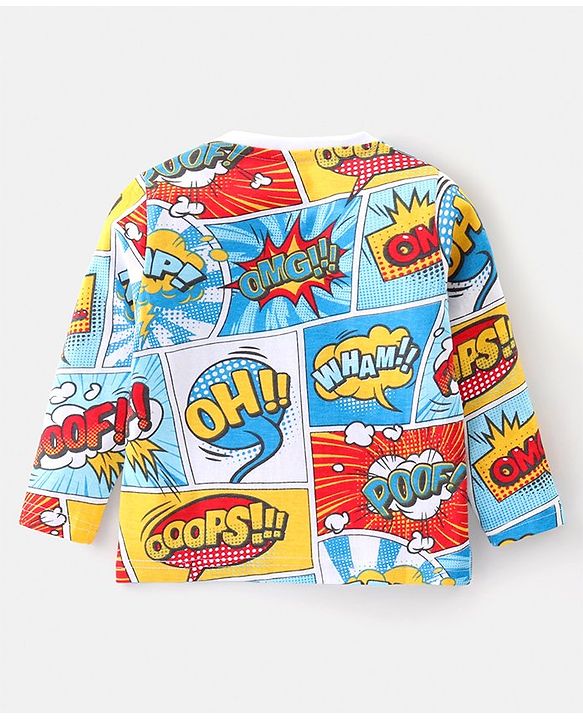Babyhug Cotton Knit Full Sleeves Night Suit With Text Print - Multicolor