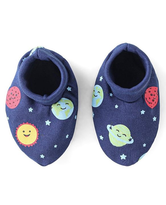 Babyhug 100% Cotton Knit Mitten & Booties With Star Print - Navy Blue