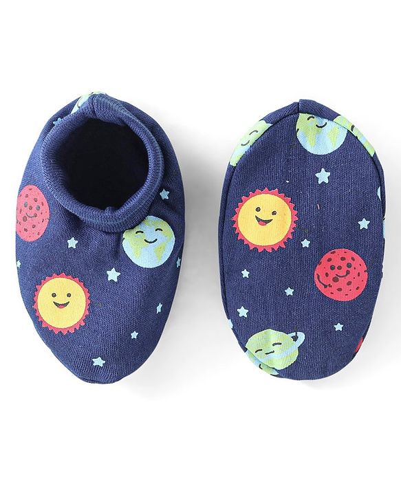Babyhug 100% Cotton Knit Mitten & Booties With Star Print - Navy Blue