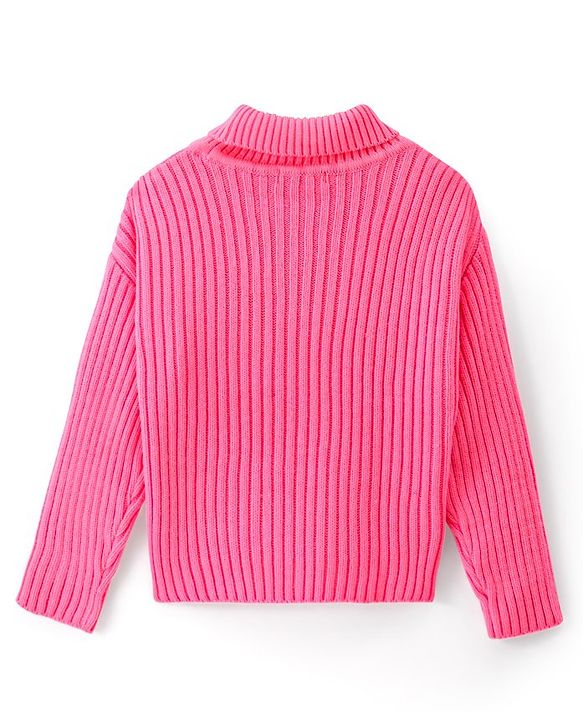 Pine Kids Knitted Full Sleeves Turtle Neck Solid Colour Pullover Sweater - Pink