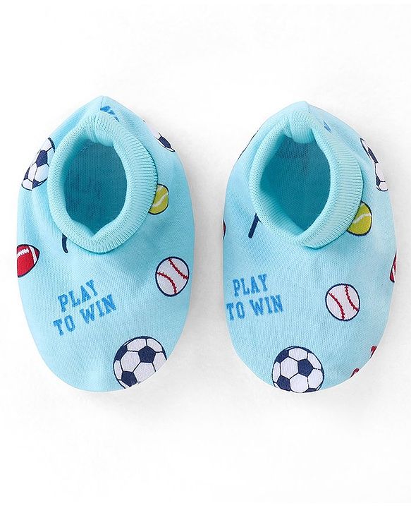 Babyhug 100% Cotton Interlock Knit  Mittens & Booties with Ball Print - Sky Blue