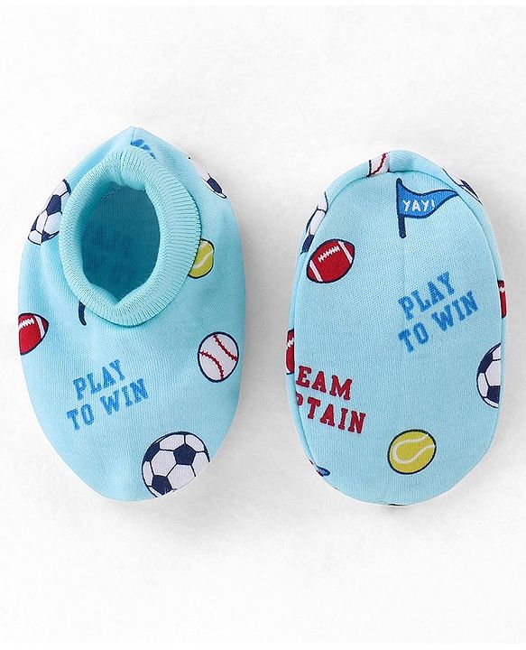 Babyhug 100% Cotton Interlock Knit  Mittens & Booties with Ball Print - Sky Blue