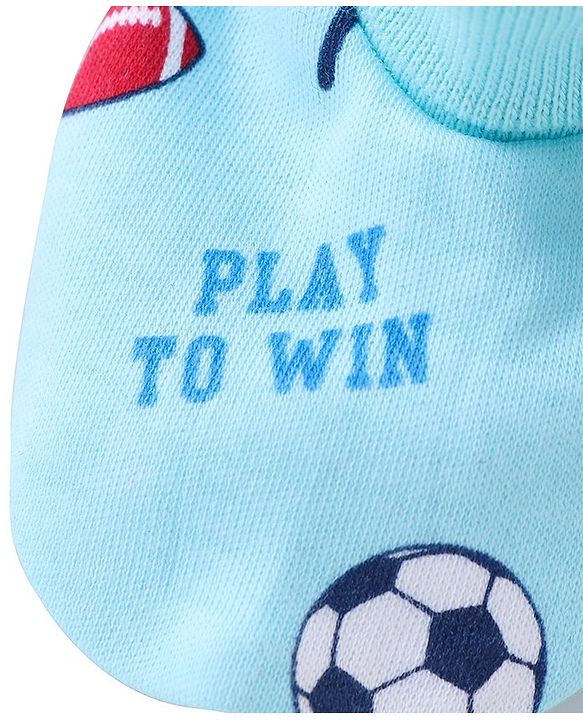 Babyhug 100% Cotton Interlock Knit  Mittens & Booties with Ball Print - Sky Blue