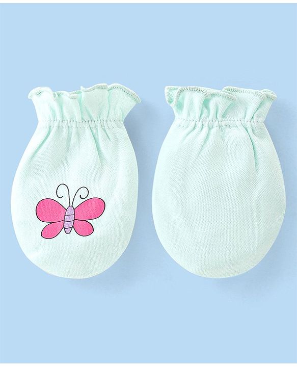 Babyhug 100% Cotton Knit Bear & Polka Dots Printed Mittens Pack of 3 - Green Yellow & Pink