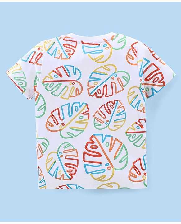 Babyhug Cotton Knit Half Sleeves T-Shirt & Shorts Set With Leafy Print - Multicolor