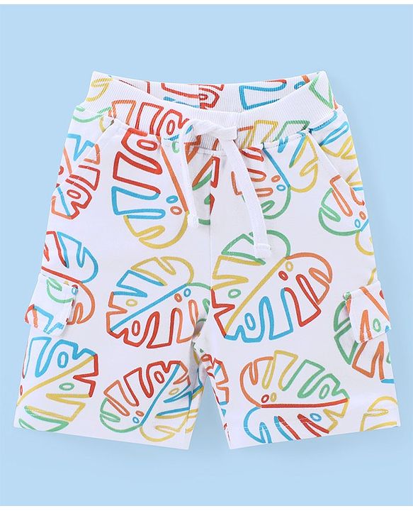 Babyhug Cotton Knit Half Sleeves T-Shirt & Shorts Set With Leafy Print - Multicolor