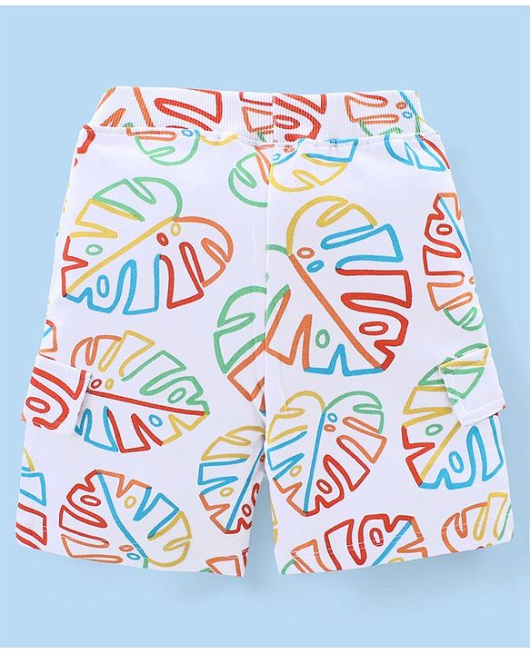 Babyhug Cotton Knit Half Sleeves T-Shirt & Shorts Set With Leafy Print - Multicolor