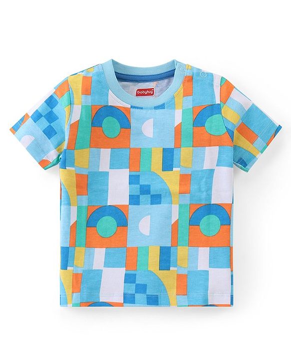 Babyhug Cotton Knit Half Sleeves T-Shirt & Shorts Set With Abstract Print - Multicolor
