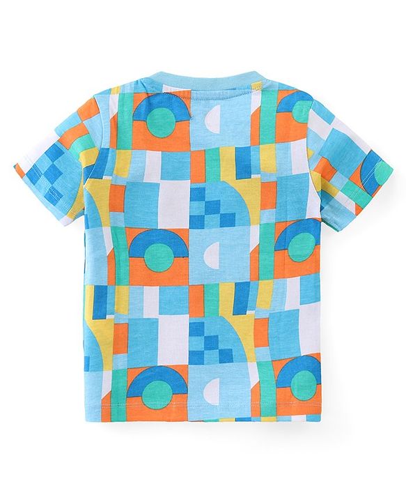 Babyhug Cotton Knit Half Sleeves T-Shirt & Shorts Set With Abstract Print - Multicolor